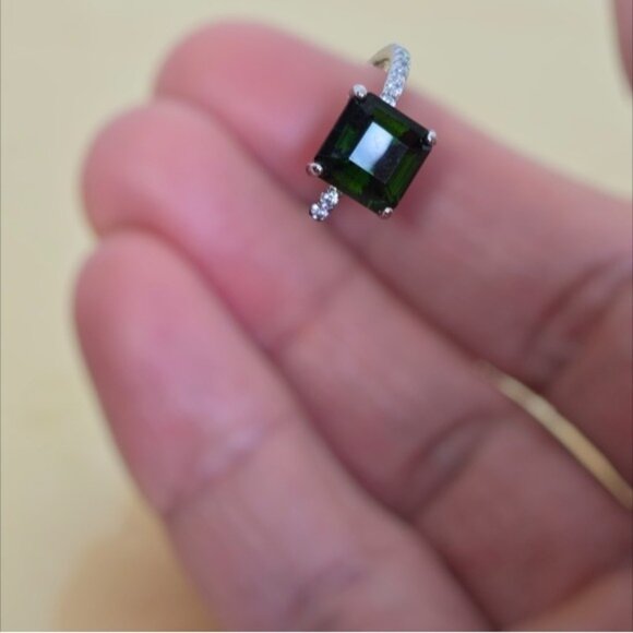 925 Sterling Silvet Ring SZ 8 with Natural Chrome Diopside 8x8mm & CZ - Picture 7 of 10